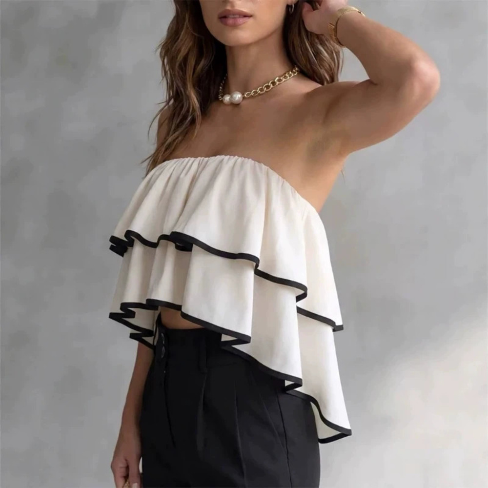 ZARA Summer Color Block Ruffle Cropped Tube Top - Picture 5 of 6